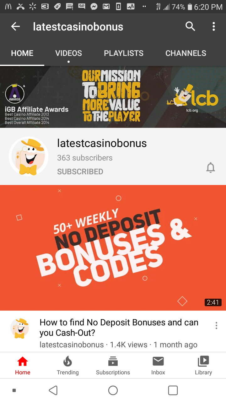 Screenshot of subscription to lcb channel