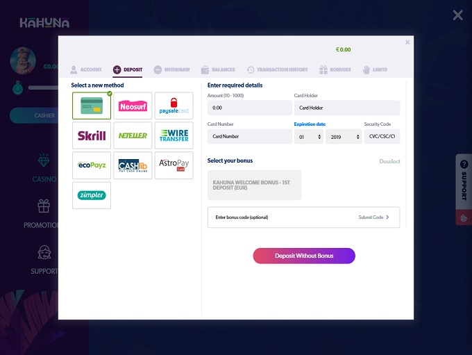 Kahuna No Deposit Bonus Codes 2020
