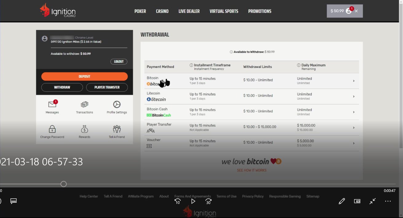 cashing out on ignition casino bitcoin