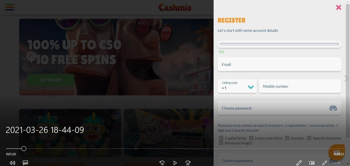 Registratie_Stap 1_Cashmio Casino