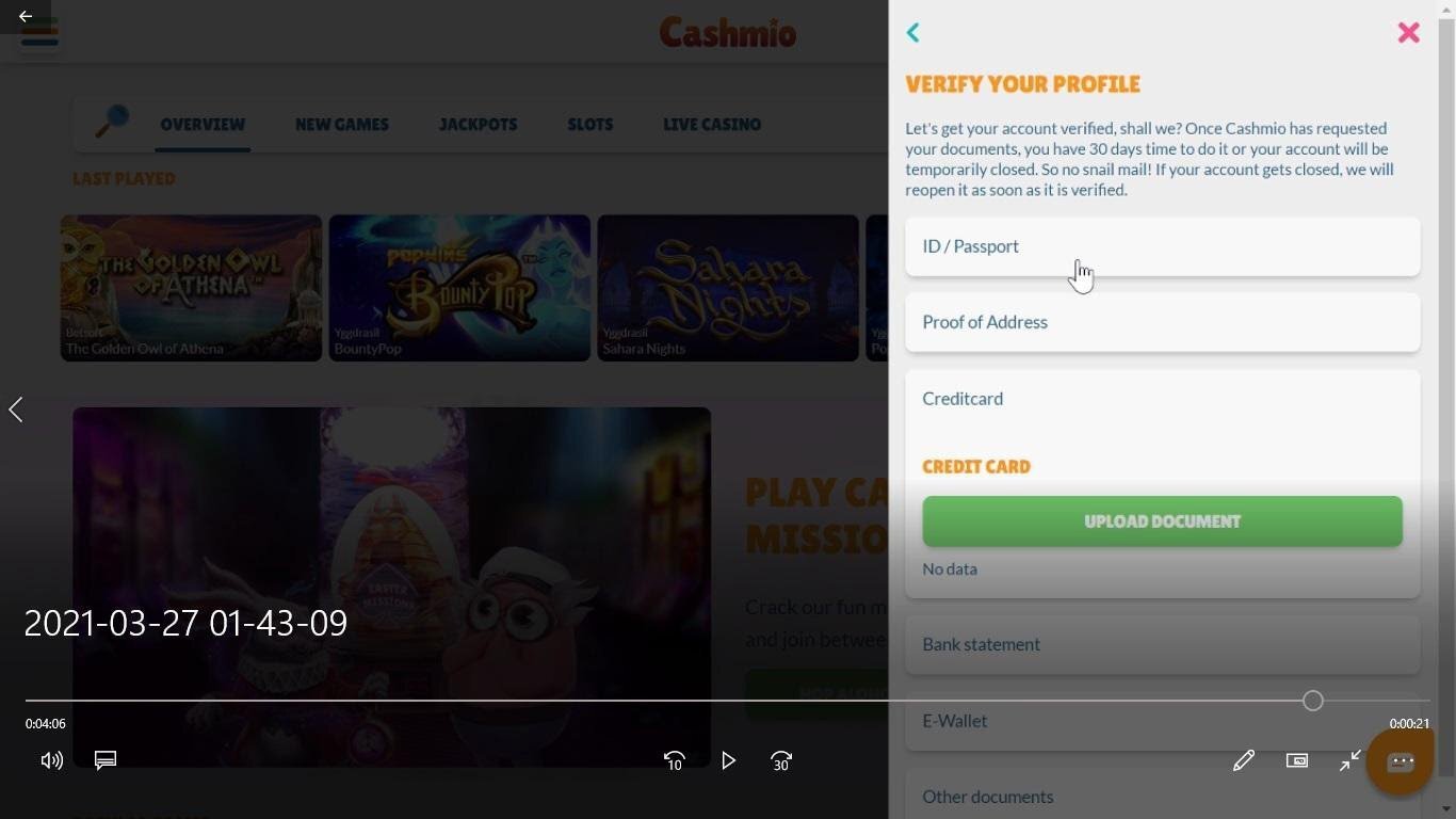 Cashmio Casino_Verificatie