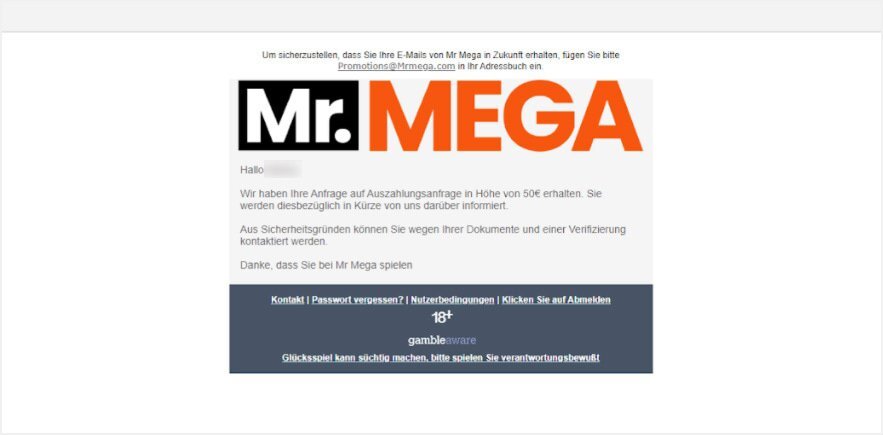 E-mail over uitbetaling_MrMega Casino