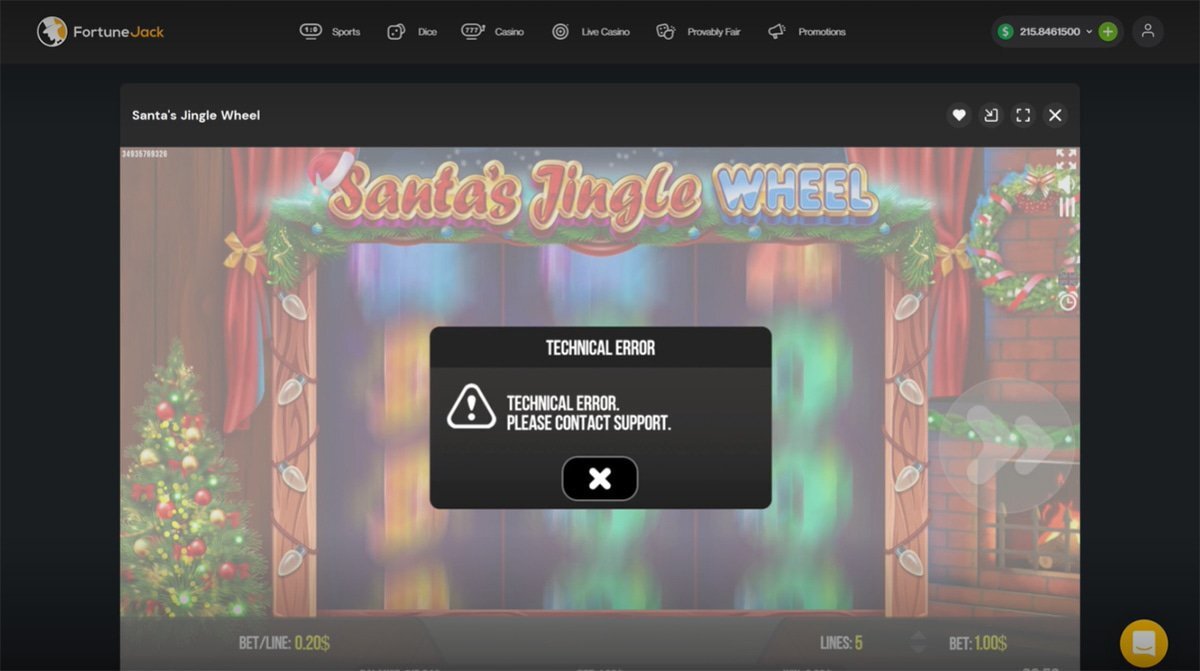 Santa’s_jingle_wheel_technische_storing_fortunejack_casino